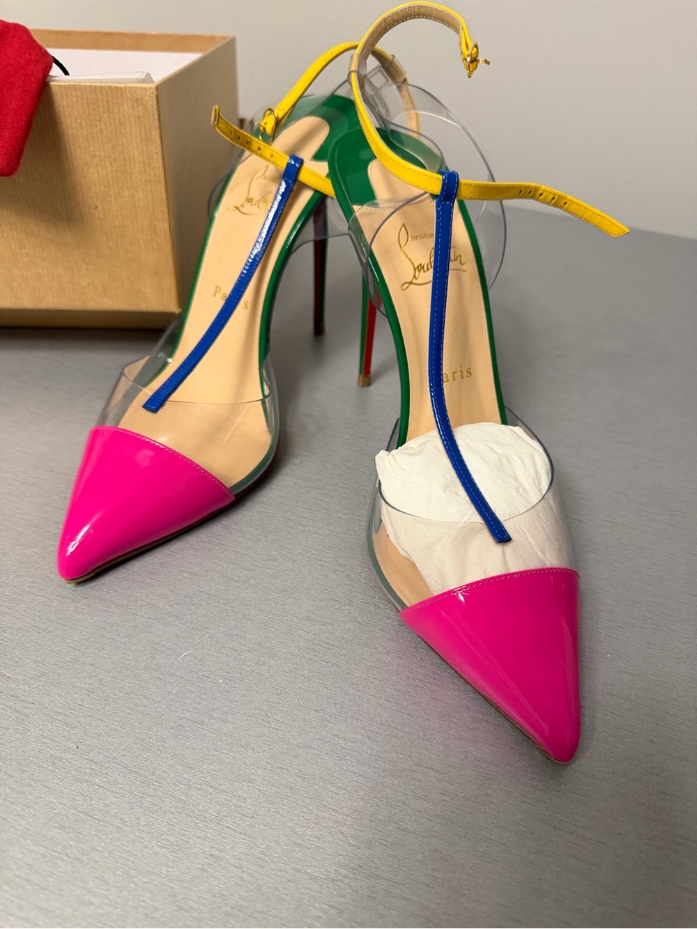 Christian Louboutin Pink Patent PVC T-Strap Pointed Toe Pumps 40.5